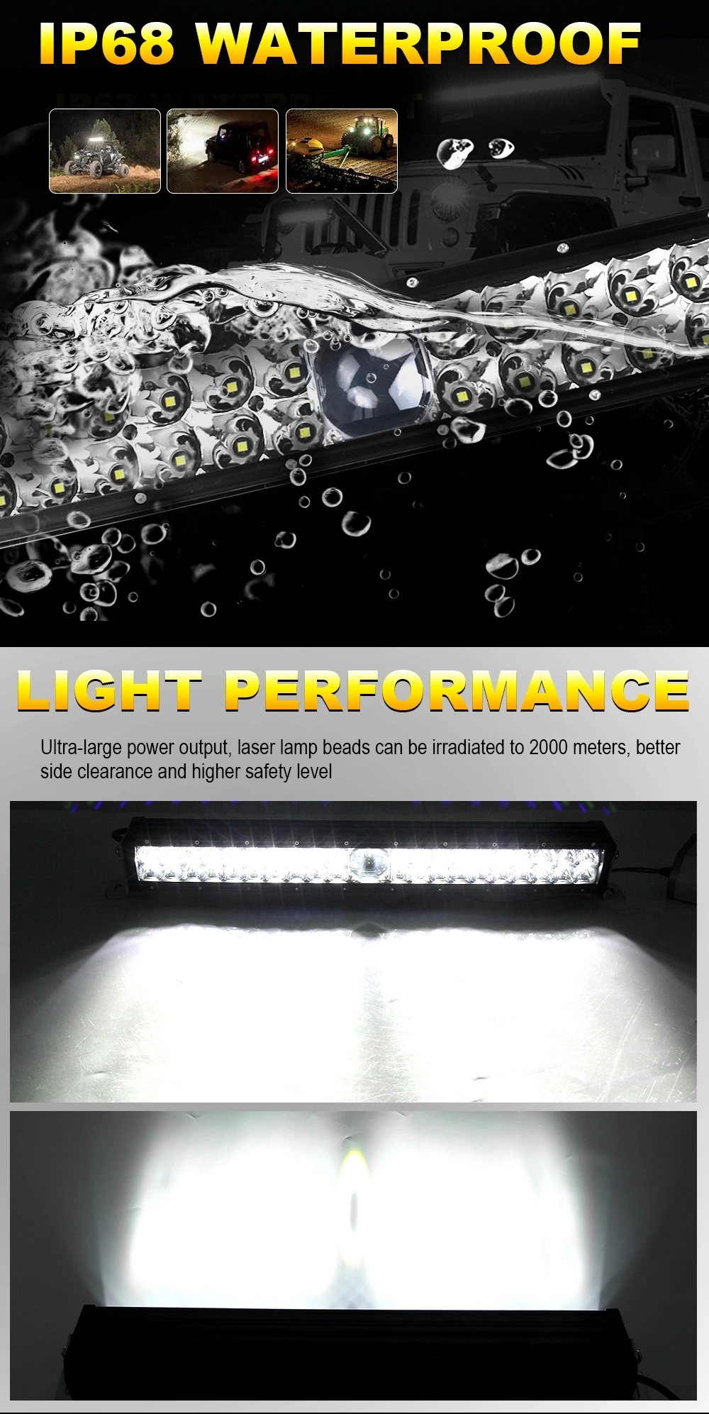 2020 1000m Lighting Super Bright 8d Driving LED Light Bars Truck Offroad, 2 Rows 4X4 14 22 30 40 50 Inch Laser LED Light Bar