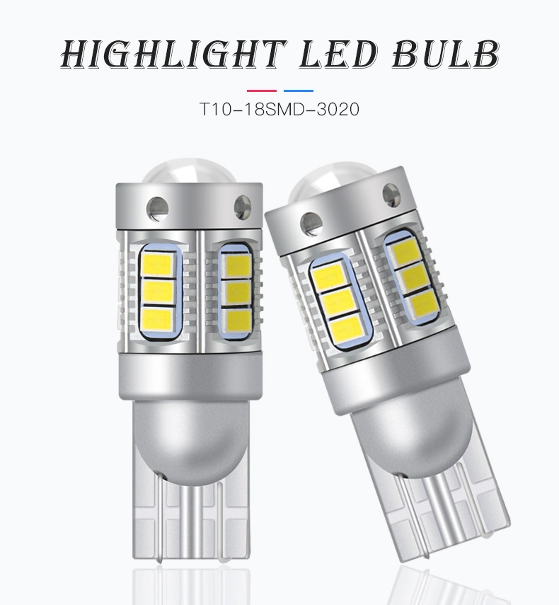 Wholesale T10 W5w 194 18SMD 3020 LED Auto Bulbs 10-30V 1.7W Interior Lights for Car Reading Licence Plate Lamp