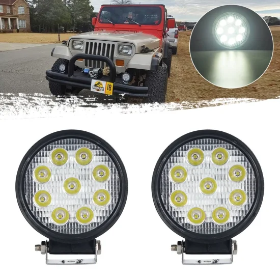 Runde LED-Lichtleiste, 27 W, Flutlicht-Pod, Off-Road-Nebel, Fahren, Dachträger, Stoßstange